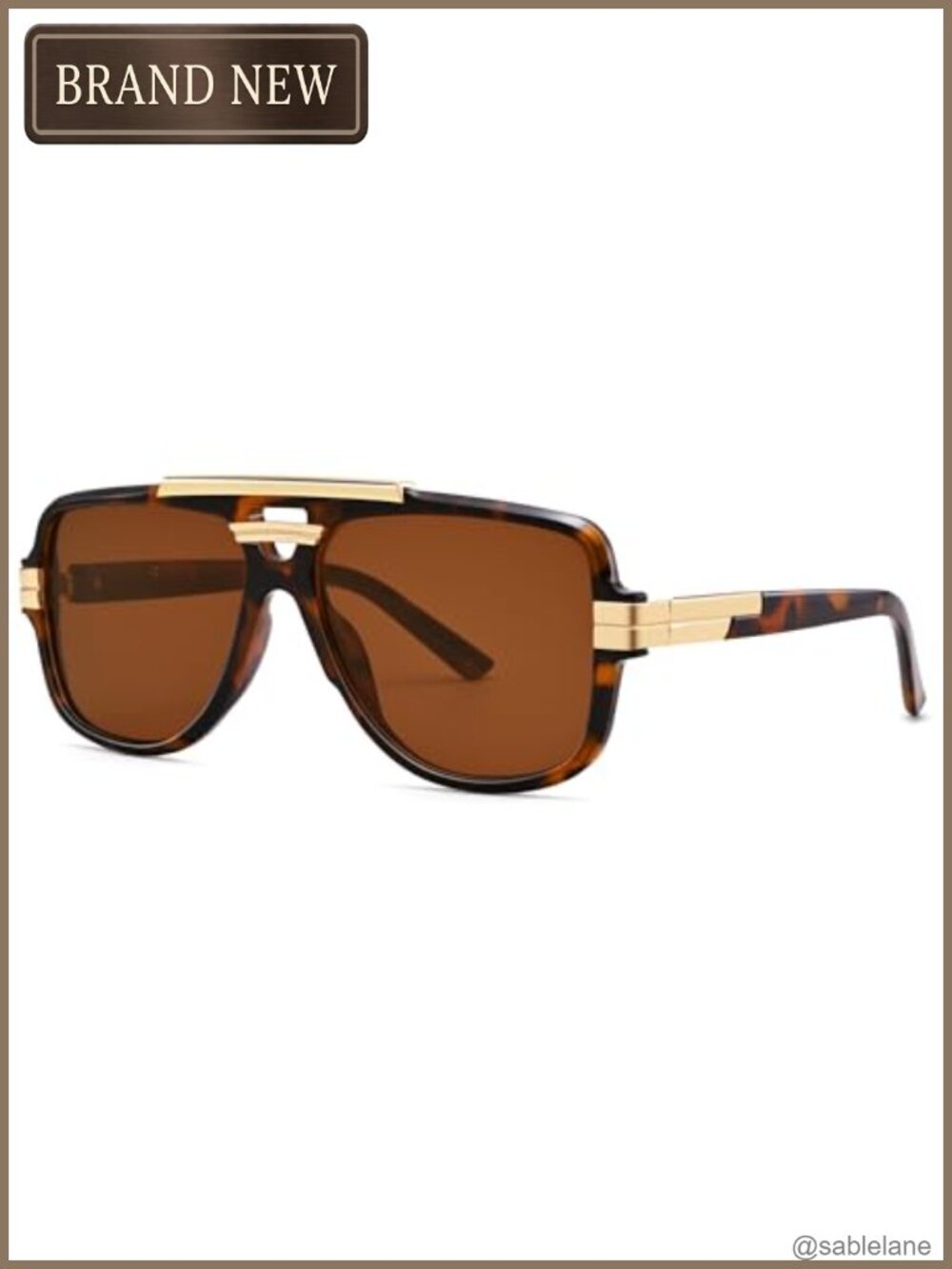Oversized Square Double Bridge Aviator Sunglasses - UV400